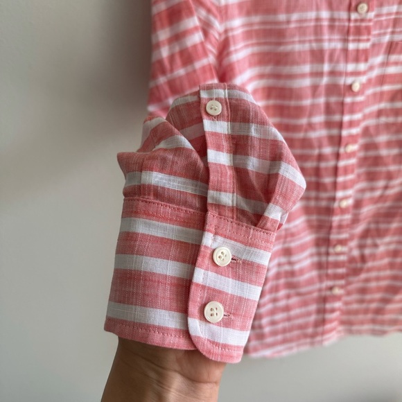 J. Crew 100% Cotton Striped Button Down Long Sleeve Shirt Salmon Size XS - Picture 3 of 8
